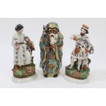 Pair mid-19th century French porcelain figures of a Scottish huntsman in kilt and his lady with