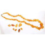 Amber necklace with free-form beads and eight amber pendants