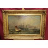 Harris, Victorian English School oil on canvas - shipping in squally seas, signed and dated 1863,