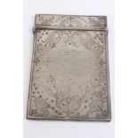 Victorian silver card case of rectangular form, with bright cut foliate decoration,