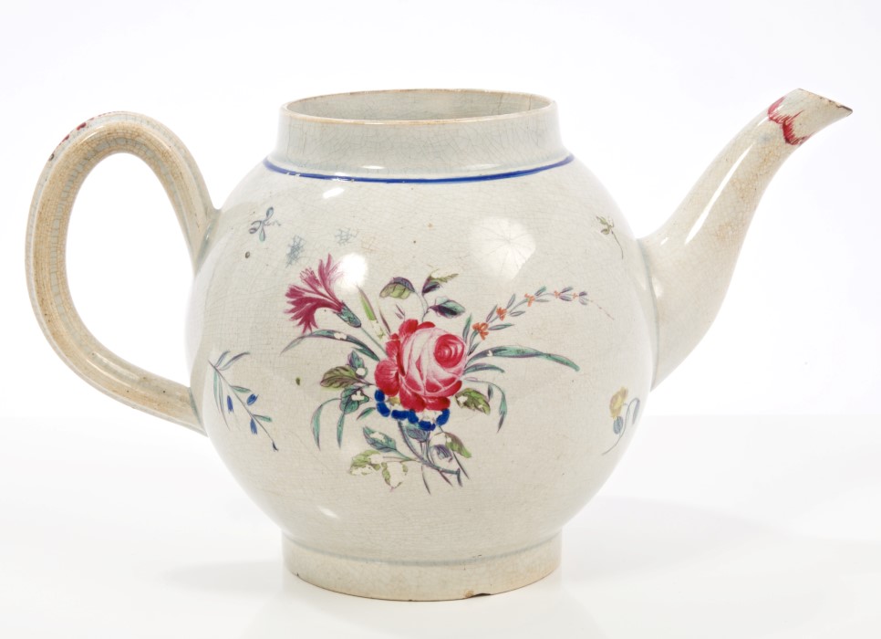 18th century English pearlware teapot and cover with 'Elizabeth Jackson 1781' within wreath and - Image 4 of 4