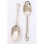 Two early 18th century Britannia silver Hanoverian rattail tablespoons with engraved initials