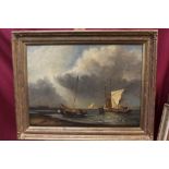 Henry Lay, 19th century oil on canvas - Dutch fishing boats coming ashore, signed, in gilt frame,