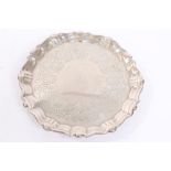 George II silver waiter of hexagonal form, with piecrust border, shell and scroll edge,