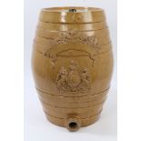 Victorian salt glazed stoneware barrel with simulated moulded strapping and wood graining and Royal