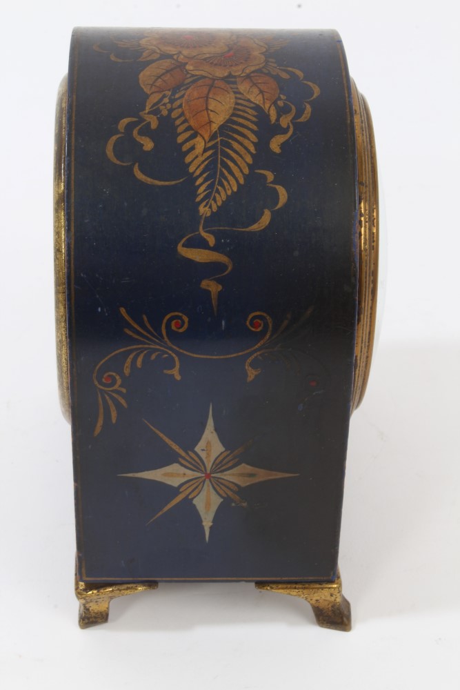 1920s French mantel timepiece with white enamel dial in dome-topped blue lacquer chinoiserie - Image 7 of 7