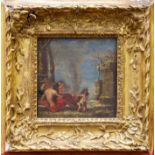 Circle of Gerard Hoet (1648 - 1733), oil on panel - figures before a brazier in classical landscape,