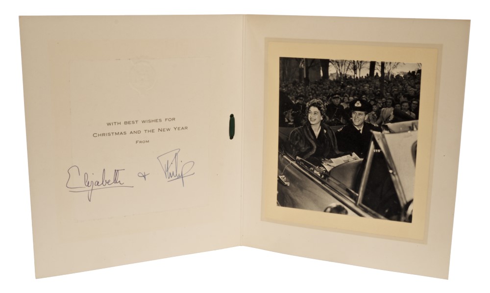 TRH The Princess Elizabeth and The Duke of Edinburgh - signed 1951 Christmas card with gilt