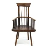 Scarce 19th century Welsh primitive ash and elm comb back chair with high stick back and expansive