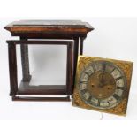 Early 18th century eight day longcase clock movement with gilt and silvered square 11 inch dial
