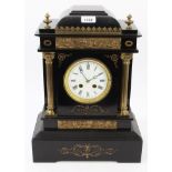 Late Victorian mantel clock with enamel dial, eight day movement striking on a bell,