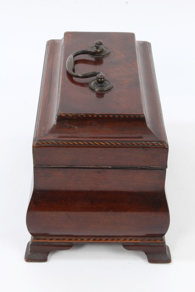 Late 18th / early 19th century Dutch mahogany bombe-form tea caddy with surmounting handle and - Image 5 of 7