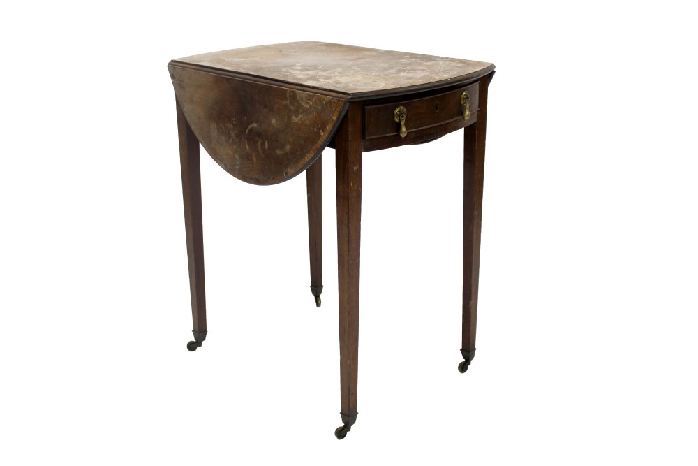 George III mahogany and tulipwood crossbanded oval Pembroke table of small size,