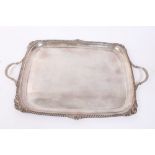 Edwardian silver two-handled tray of rectangular form,
