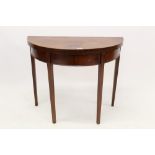 George III mahogany demi-lune card table,