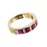 Ruby and diamond ring, the half hoop with five step cut rubies estimated to weigh approximately 2.