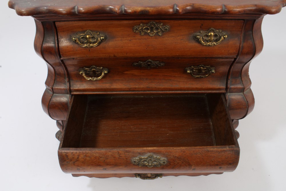 19th century Dutch apprentice-piece miniature bombe commode of shaped outline, - Image 4 of 7