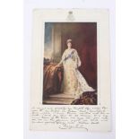 HM Queen Mary - an unusual printed portrait on card with crowned cipher above and printed