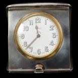 Asprey silver travelling clock with eight day Swiss movement, signed on dial - Asprey,