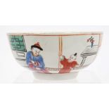 18th century Worcester bowl, circa 1770, with polychrome painted Chinese figure decoration,