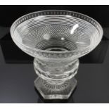 Edwardian cut glass bowl with pineapple cut decoration, on pedestal base with hexagonal foot,