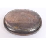 Early Edwardian tobacco box of oval form, with spring cover,