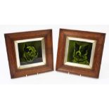 Pair Edwardian green glazed stoneware tiles - portraits of dogs by G.
