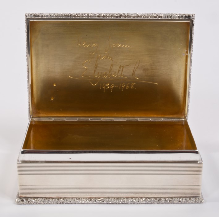 HM Queen Elizabeth II - fine Royal Presentation silver and gold mounted table box - Presented by - Image 2 of 3