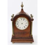 19th century inlaid mahogany cased mantel clock with cylinder movement,