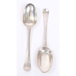 Pair early 18th century provincial silver Hanoverian rattail tablespoons with engraved initials -
