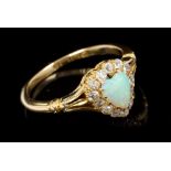 Late Victorian 18ct gold opal and diamond heart-shape ring,