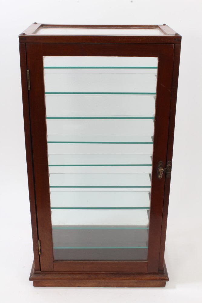 Edwardian mahogany table-top display cabinet, glazed sides and fitted with glass shelves,