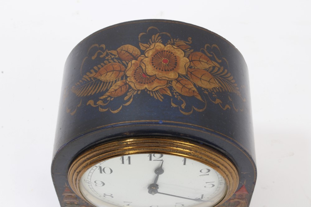 1920s French mantel timepiece with white enamel dial in dome-topped blue lacquer chinoiserie - Image 4 of 7