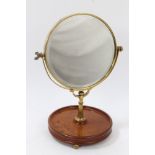 Mid-19th century brass-mounted mahogany campaign-style shaving mirror with circular bevelled