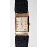 Gentlemen's 1930s 9ct gold Record wristwatch in rectangular case,