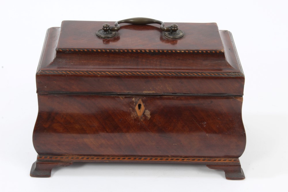 Late 18th / early 19th century Dutch mahogany bombe-form tea caddy with surmounting handle and