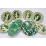 Six late 19th century French Majolica asparagus plates,
