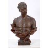 Late 19th century Austrian Goldscheider pottery bust of a muscular Negro with drapery,