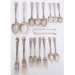 Selection of miscellaneous Georgian and Victorian silver flatware - including five teaspoons,