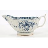 18th century Worcester blue and white fluted sauce boat, circa 1770,