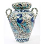 Fine 19th century William De Morgan pottery Iznik-style two-handled vase with swollen neck,