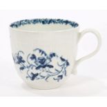 18th century Worcester blue and white feather-moulded coffee cup, circa 1758,