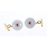 Pair of good quality jade / hardstone and ruby cufflinks,