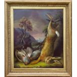 Early 19th century English School oil on canvas - still life of a dead hare and English partridge