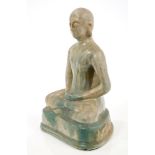 Antique Japanese blue glazed porcelain figure of Buddha in contemplation,