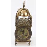 1920s gilt brass lantern-style clock with French Japy Freres cylinder movement striking on a bell,