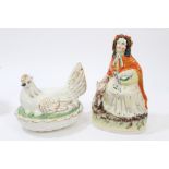 Victorian Staffordshire hen on basket egg-holder,