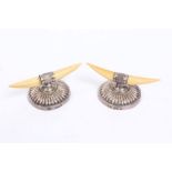 Pair Victorian silver and ivory knife rests on circular fluted bases (Sheffield 1894),