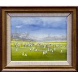 *Braaq (Brian Shields 1951 - 1997), oil on canvas - The Cricket Match, signed - braaq 'ANN',