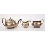 Fine quality early 19th century three piece silver tea set - comprising teapot of compressed